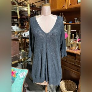 Eileen Fisher Black Cotton Slub Knit Tunic | Medium | Organic Cotton and Linen